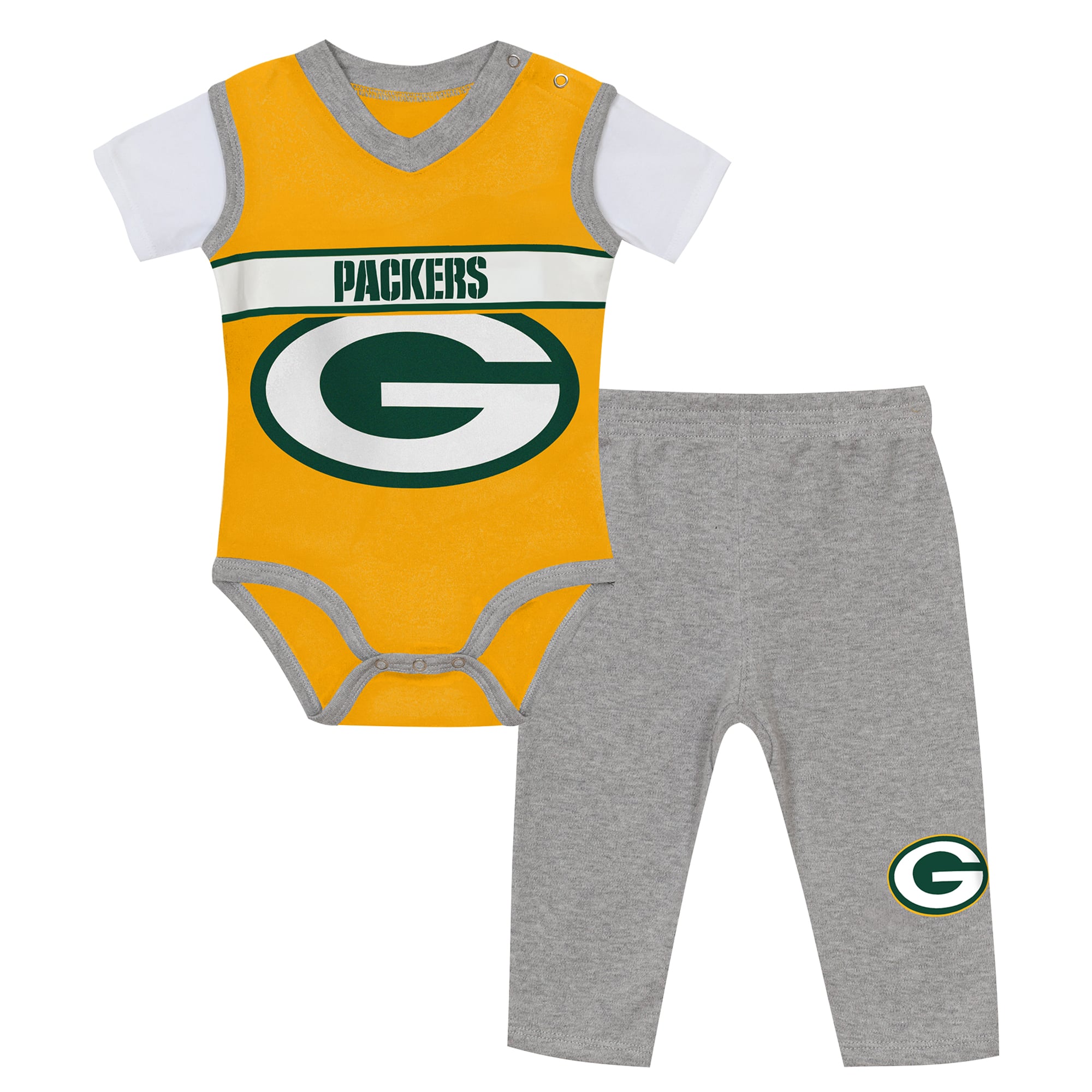 Ensemble body et pantalon deux pièces en jersey Green Bay Packers pour bébé, or/gris chiné, de la marque Outerstuff.